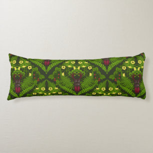 Stag beetle and ferns, green leaves body pillow