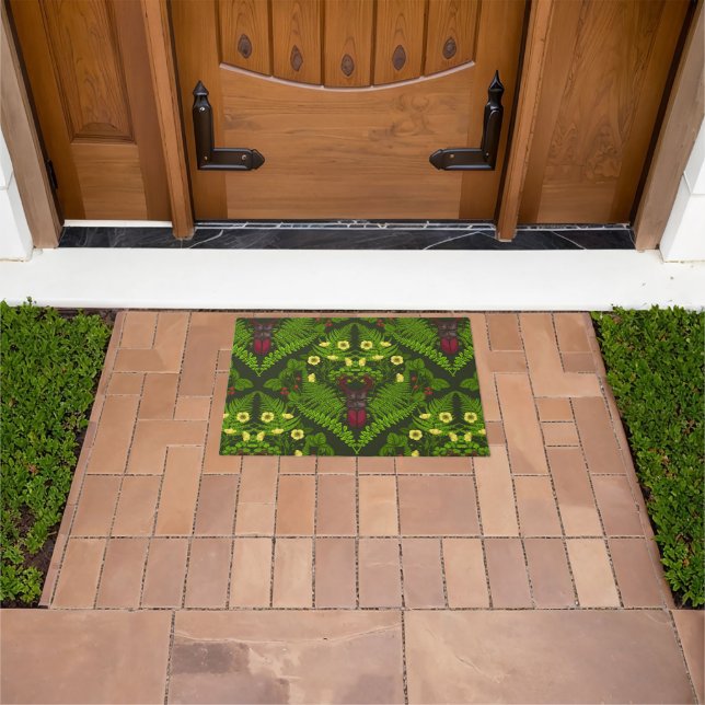 Stag beetle and ferns, green leaves doormat (Outdoor)