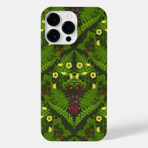 Stag beetle and ferns green leaves iPhone 14 pro max case