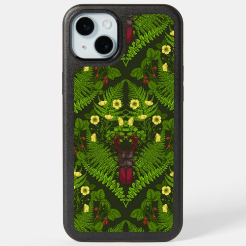 Stag beetle and ferns green leaves iPhone 15 plus case