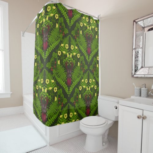 Stag beetle and ferns green leaves shower curtain