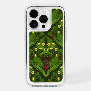 Stag beetle and ferns, green leaves speck iPhone 14 pro case