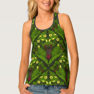 Stag beetle and ferns, green leaves tank top
