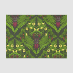 Stag beetle and ferns, green leaves tissue paper