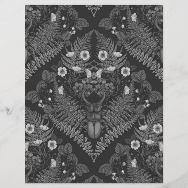 Stag beetle and ferns, in black and white (Front)