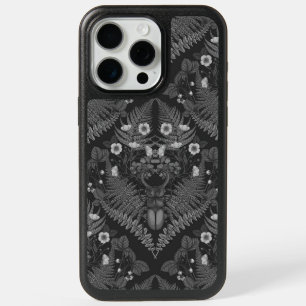 Stag beetle and ferns, in black and white iPhone 15 pro max case