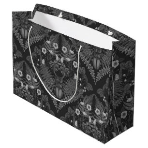 Stag beetle and ferns, in black and white large gift bag