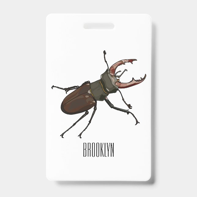 Stag beetle cartoon illustration badge (Front)