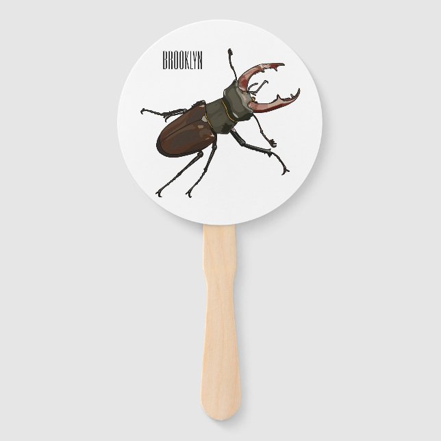 Stag beetle cartoon illustration hand fan (Front)