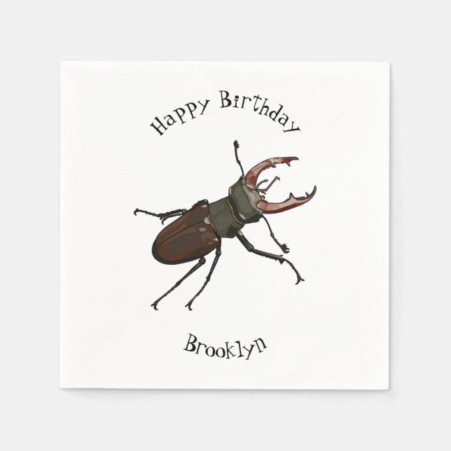 Stag beetle cartoon illustration napkins (Front)