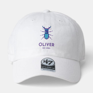 Stag Beetle in Blue & Purple with Name and Year 47 Brand Hat