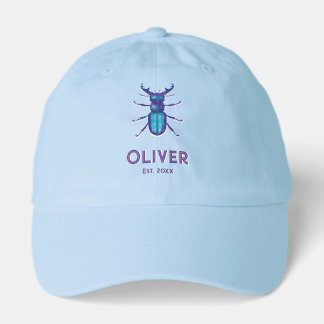 Stag Beetle in Blue & Purple with Name and Year Hat
