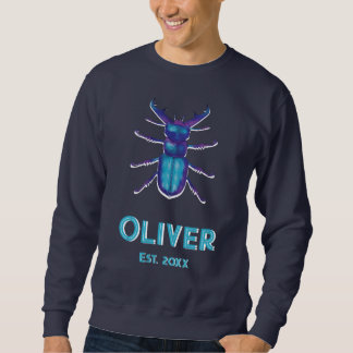 Stag Beetle in Blue & Purple with Name and Year Sweatshirt
