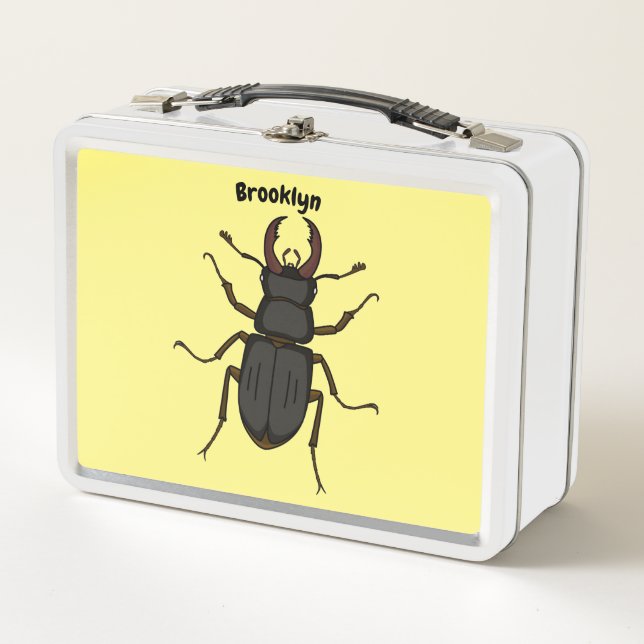 Stag beetle insect illustration metal lunch box (Front)
