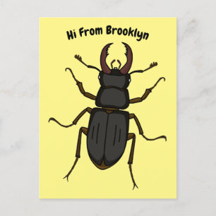 Stag beetle insect illustration postcard