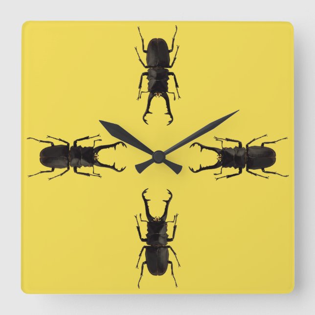 Stag Beetle Square Wall Clock (Front)