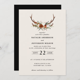 Stag black terracotta floral rustic elegant modern invitation