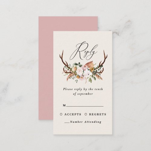 Stag blush pink floral chic elegant wedding budget enclosure card