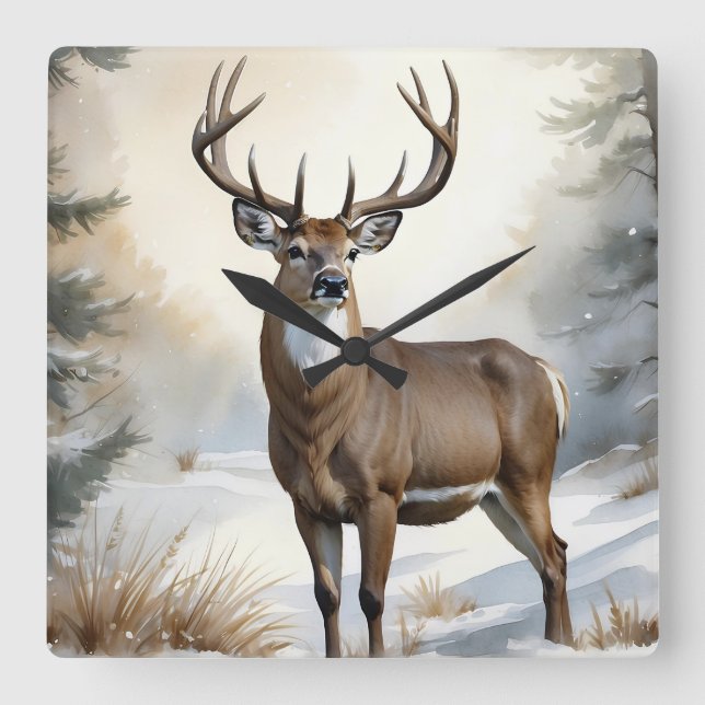 Stag Buck Deer Square Wall Clock (Front)
