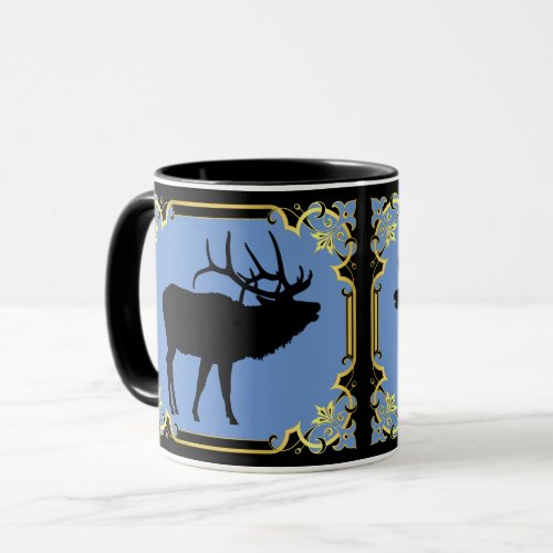 Stag bull elk black bugling silhouette  mug