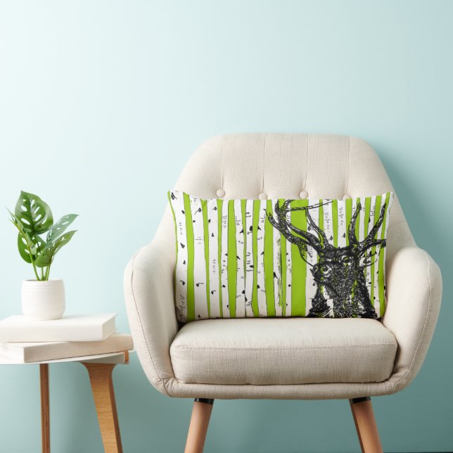 Stag Deer and Birch Tree Pillow (Chair)