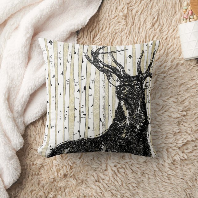 Stag Deer and Damask Birch Tree Pillow (Blanket)