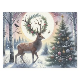 Stag Deer in Forest Winter Decoupage Tissue Paper