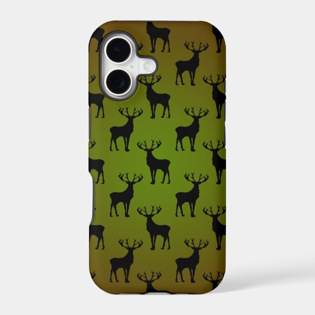 Stag Deer Pattern On Green Brown Iphone Case (Back)