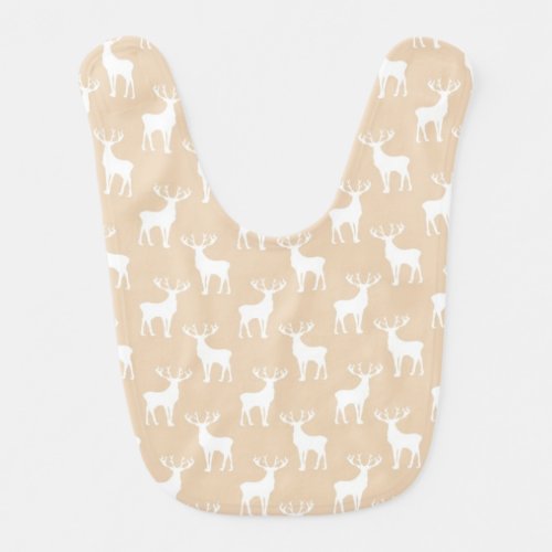 Stag Deer Pattern White on Light Brown Bib