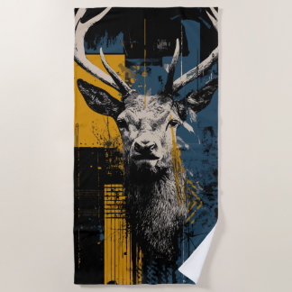 Stag Deer Urban Wildlife Illustration Beach Towel