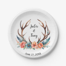 STAG & DEER WEDDING party paper plates