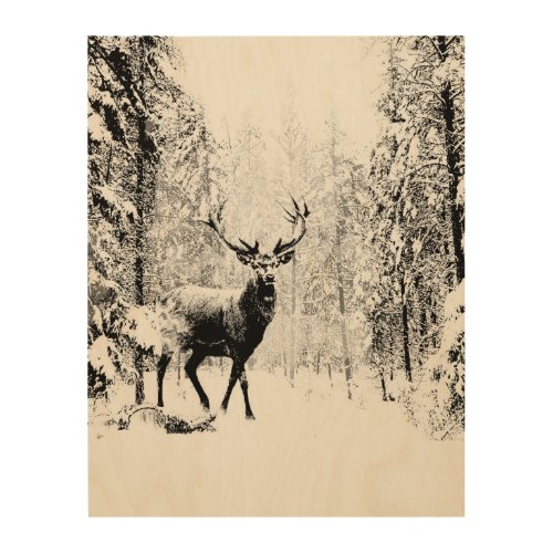 Stag Deer Winter Forest Wildlife Animal Nature art