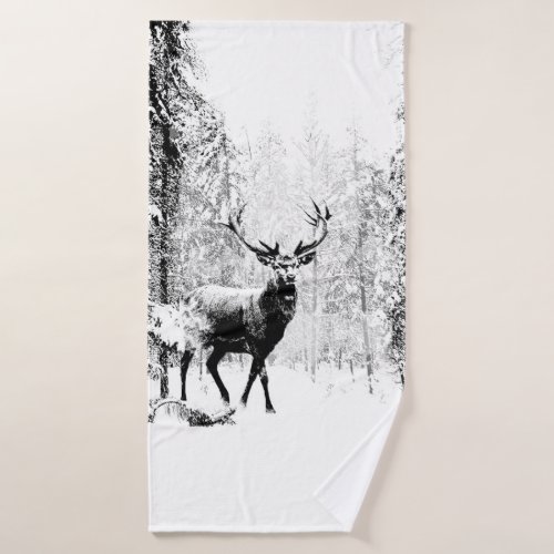 Stag Deer Winter Forest Wildlife Animal Nature art Bath Towel Set