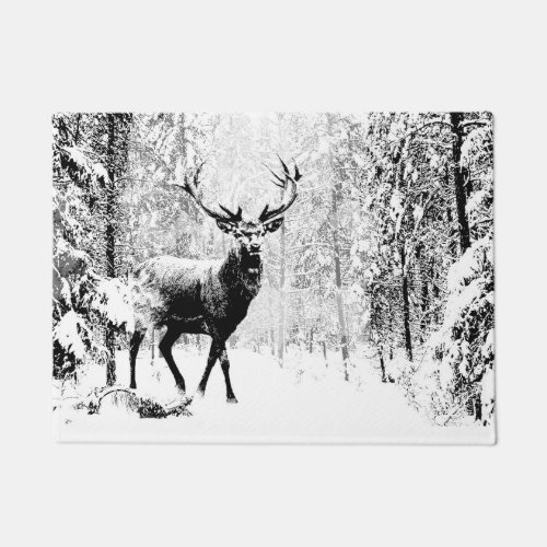 Stag Deer Winter Forest Wildlife Animal Nature Art Doormat
