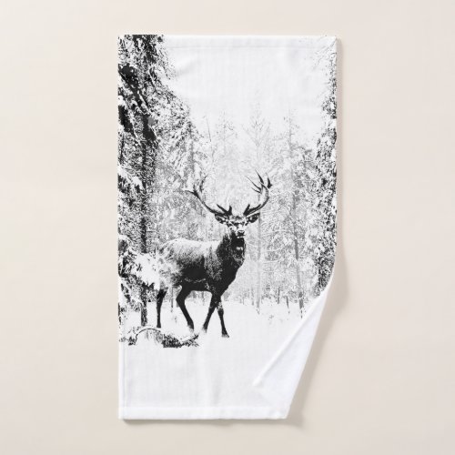 Stag Deer Winter Forest Wildlife Animal Nature art Hand Towel
