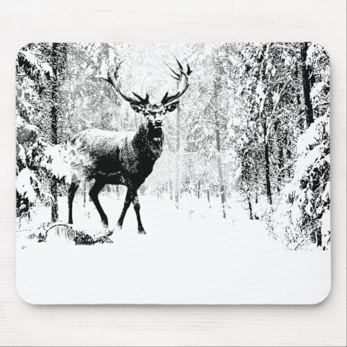 Stag Deer Winter Forest Wildlife Animal Nature art Mouse Pad