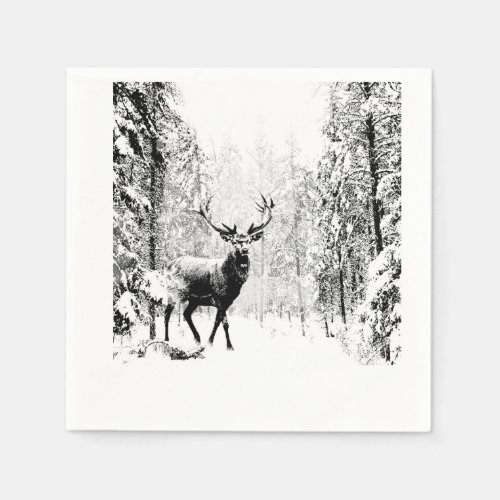 Stag Deer Winter Forest Wildlife Animal Nature art Napkins