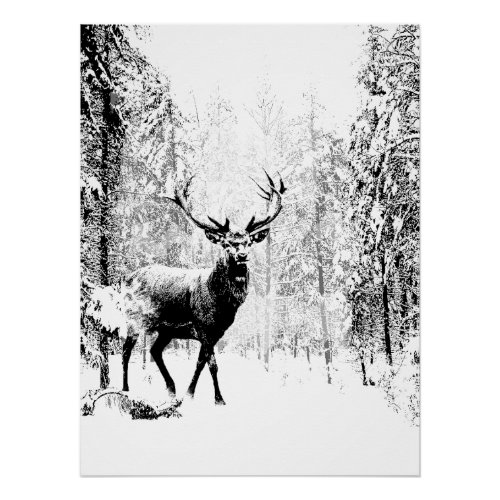 Stag Deer Winter Forest Wildlife Animal Nature art Poster