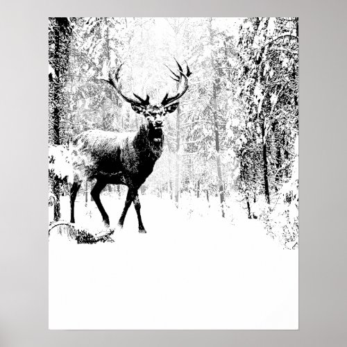Stag Deer Winter Forest Wildlife Animal Nature art Poster