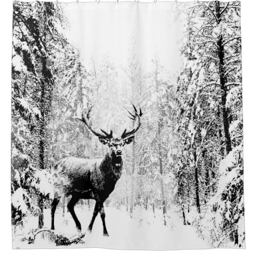 Stag Deer Winter Forest Wildlife Animal Nature Art Shower Curtain