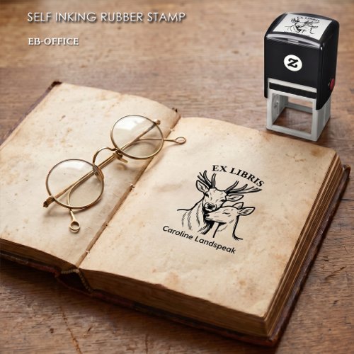 Stag & Doe Couple Ex Libris Woodland Bookplate Self-inking Stamp