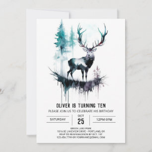 Stag Enchanted Greenery Adventure Birthday Invitation