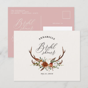 Stag girly pink rust floral elegant bridal shower postcard