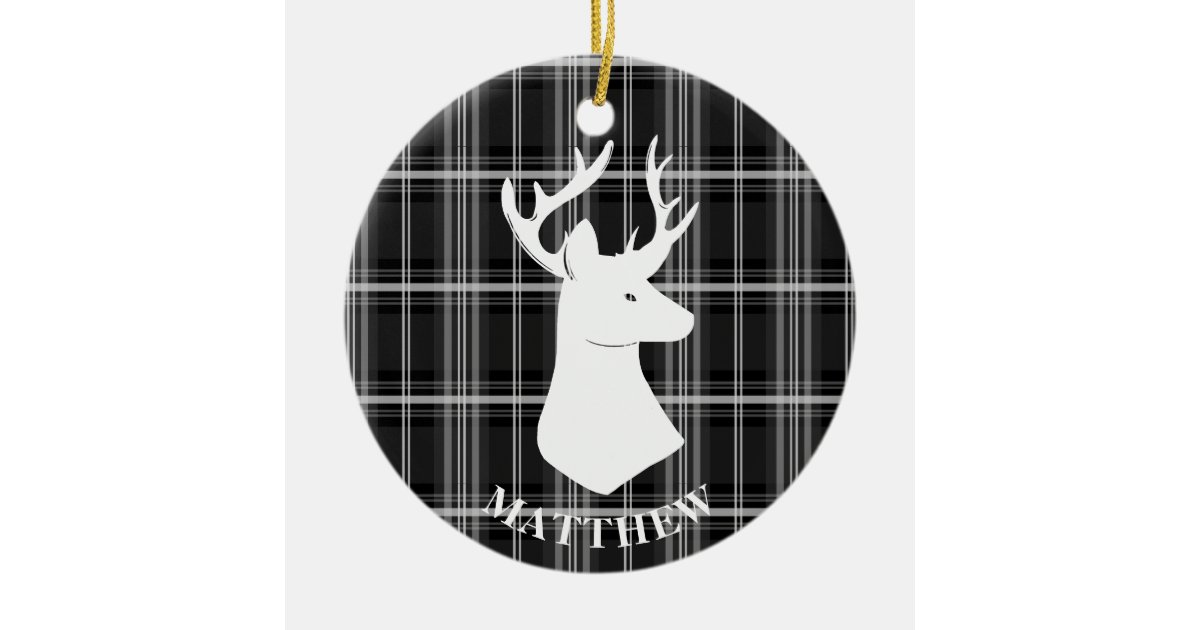 Stag Head On Black And White Plaid Ceramic Ornament Zazzle Com
