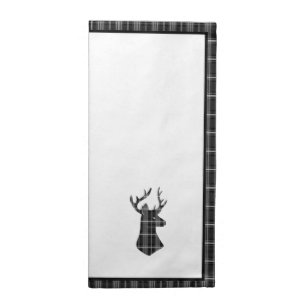 Stag Head on Black and White Plaid Cloth Napkin