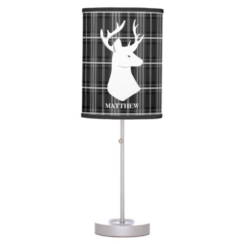 Stag Head on Black and White Plaid Table Lamp