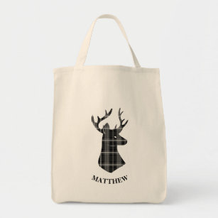 Drawstring Backpack Reindeer Caribou Plaid Rucksack