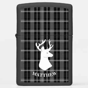 Stag Head on Black and White Plaid Zippo Lighter