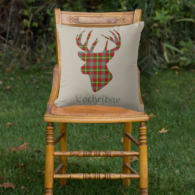 Stag Head Scottish Red Tartan Personalized Throw Pillow (Creator Uploaded)