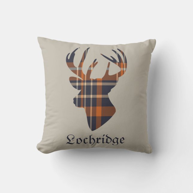 Stag Head Scottish Tartan Pattern Personalized Throw Pillow (Front)